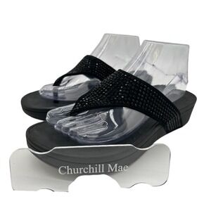 Vionic Naples Black‎ Embellished Rhinestone Thong Sandals Women's Size 8